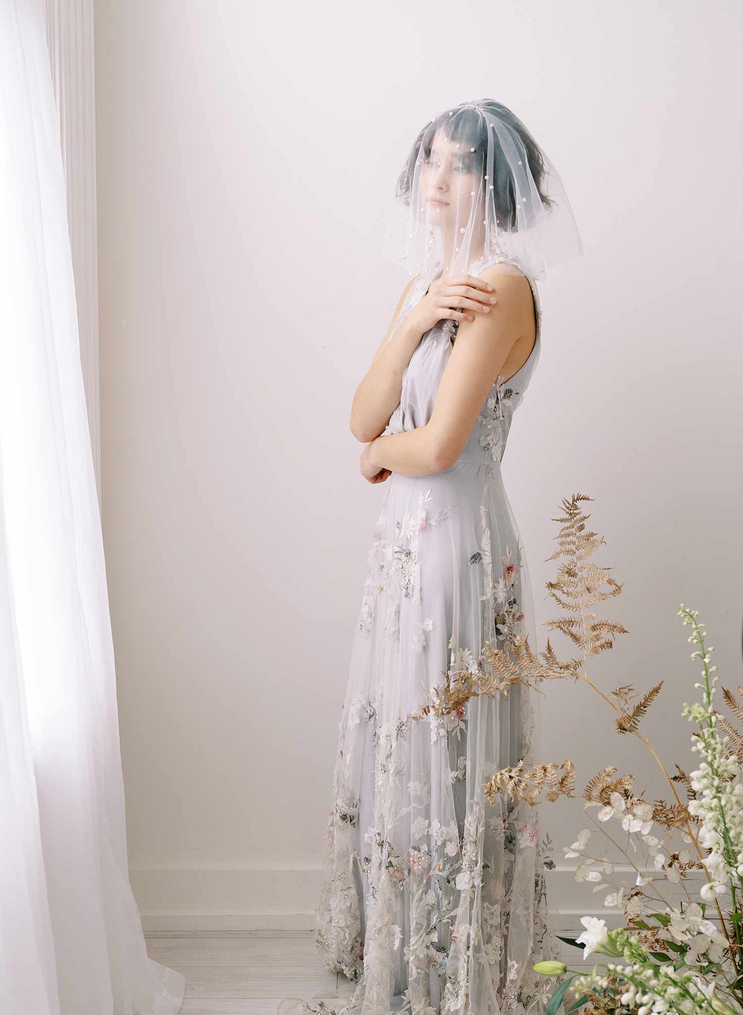 soft tulle short bridal veil with pearls by twigs & honey