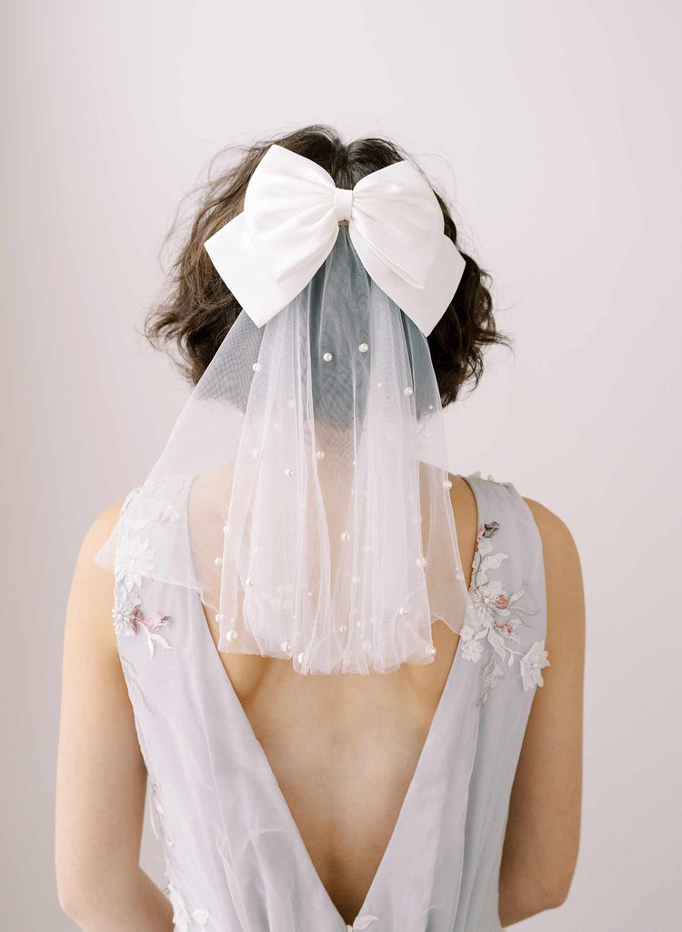 soft tulle short bridal veil with pearls by twigs & honey