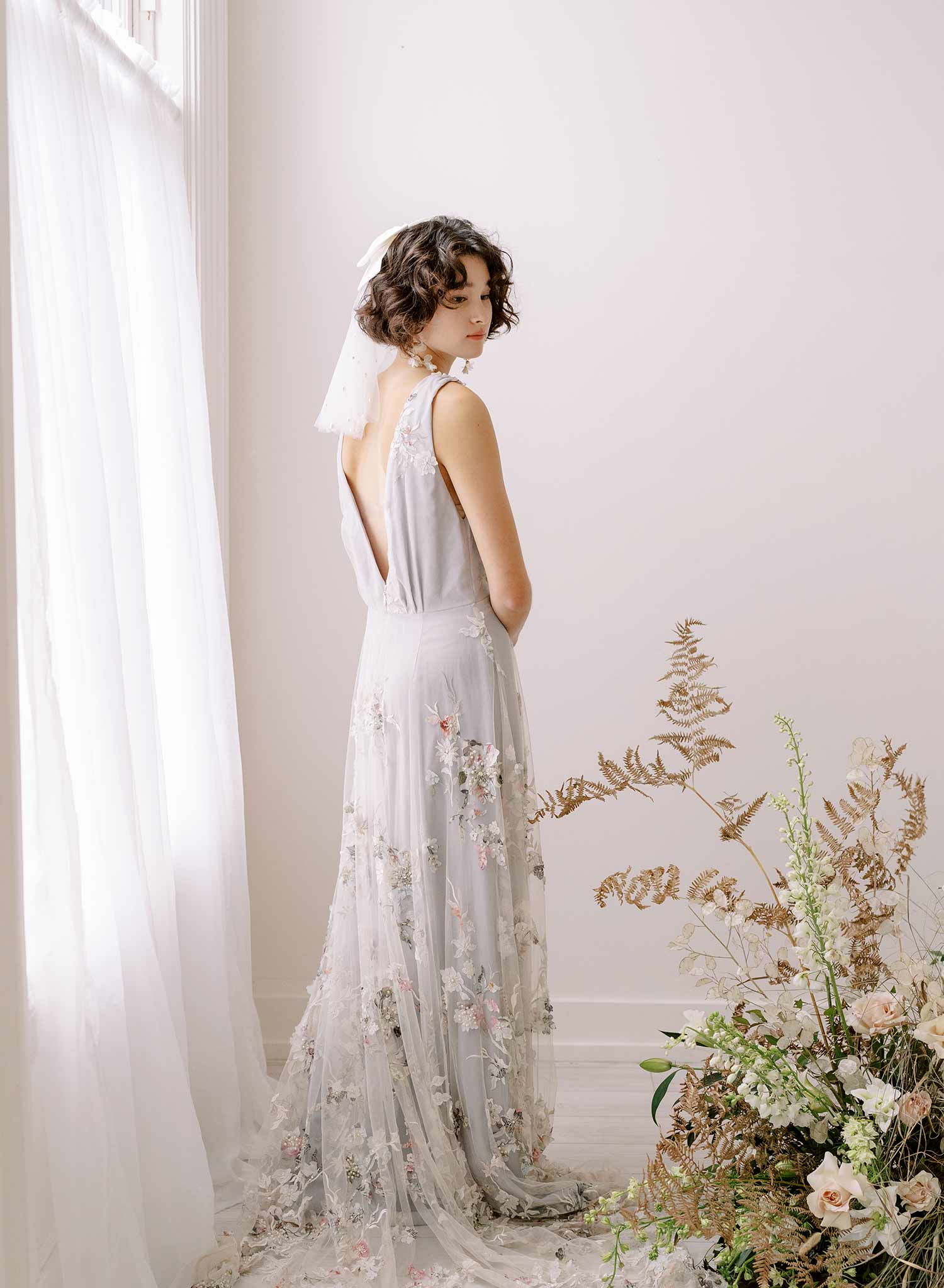 soft tulle short bridal veil with pearls by twigs & honey