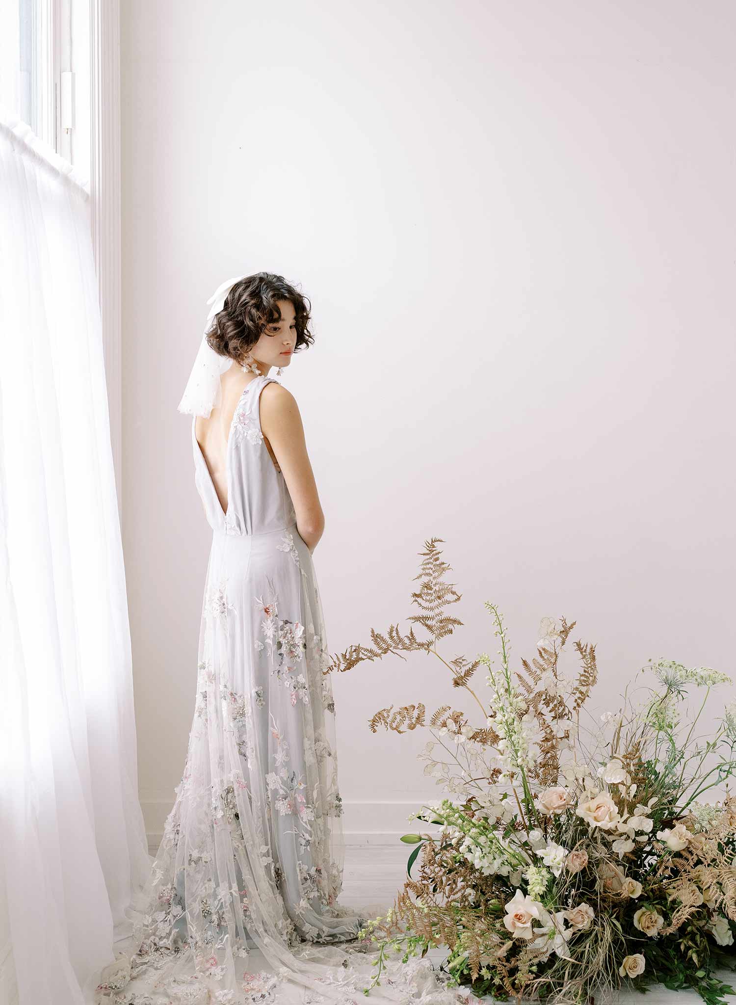 soft tulle short bridal veil with pearls by twigs & honey