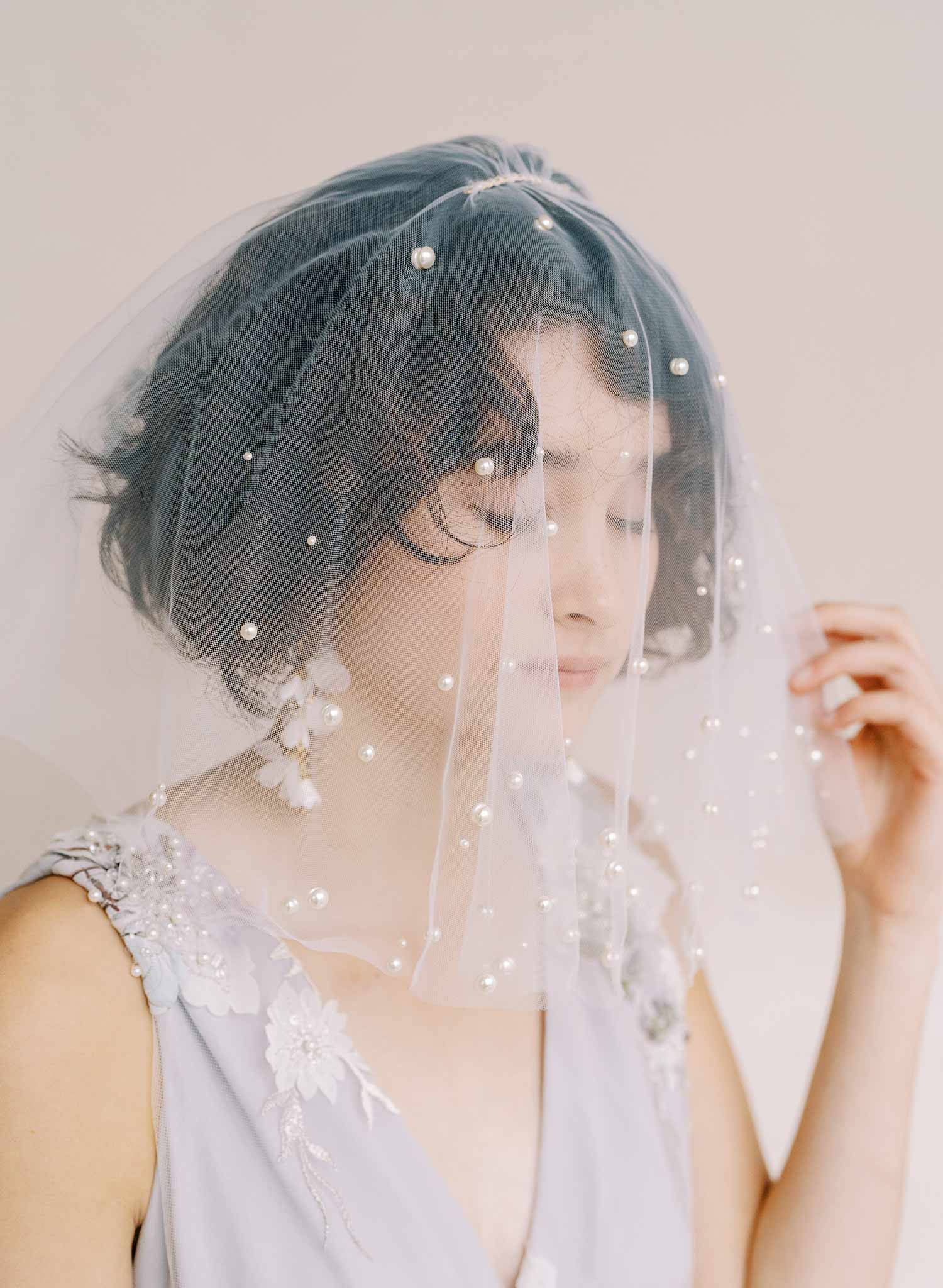 soft tulle short bridal veil with pearls by twigs & honey