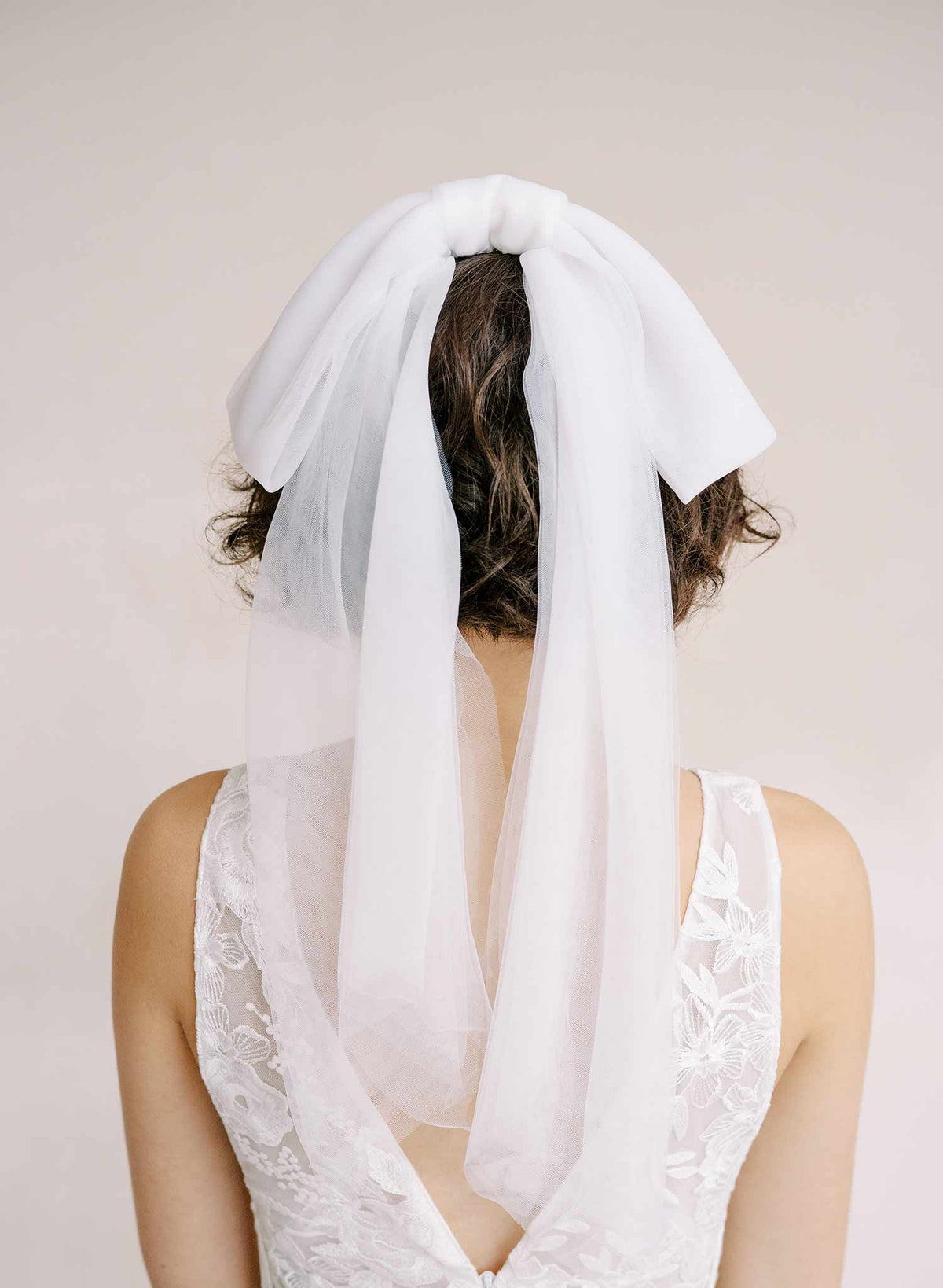 Hepburn Style Soft White Bridal Veil with Bow Shop the Florence Bow Bridal Veil White main image 2