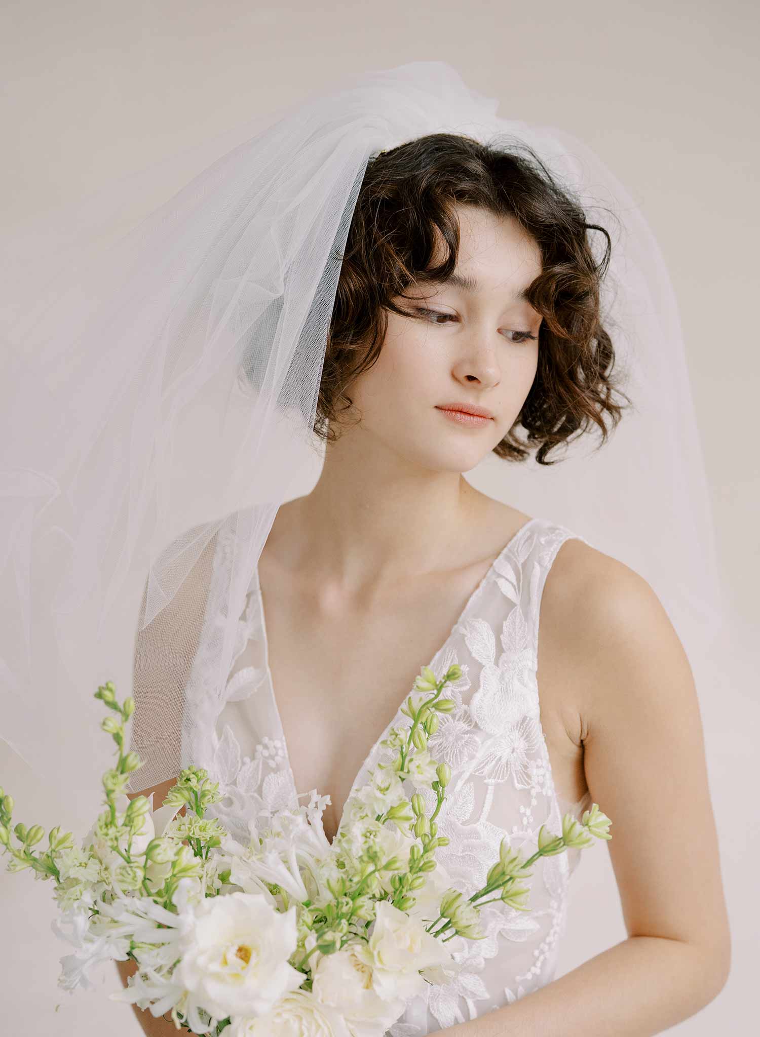 80s inspired voluminous short poufy bridal veil by twigs and honey