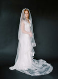 Long cathedral bridal veil with blusher and organza trim by twigs & honey