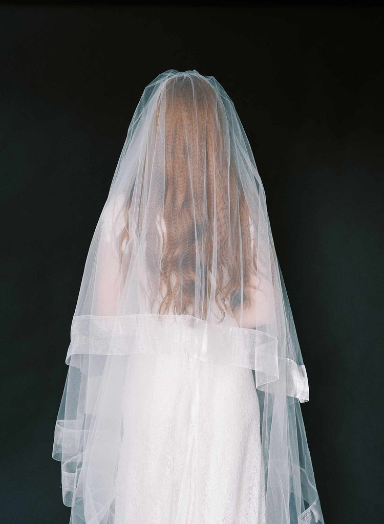 Long cathedral bridal veil with blusher and organza trim by twigs & honey