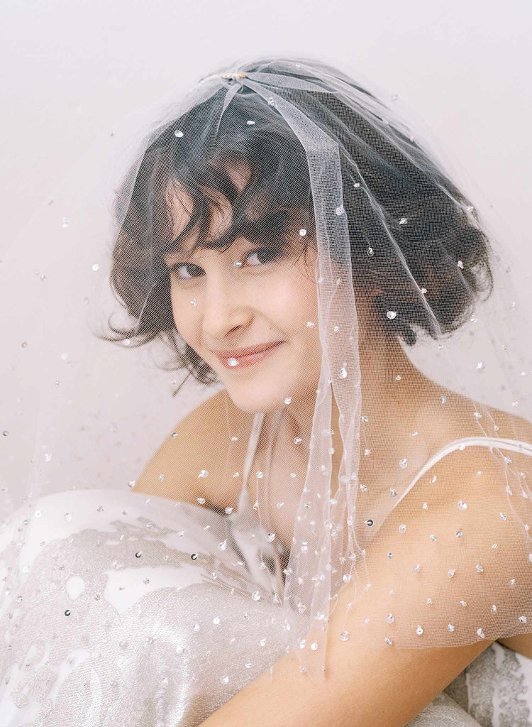 Short bridal tulle fun veil with beads by twigs & honey