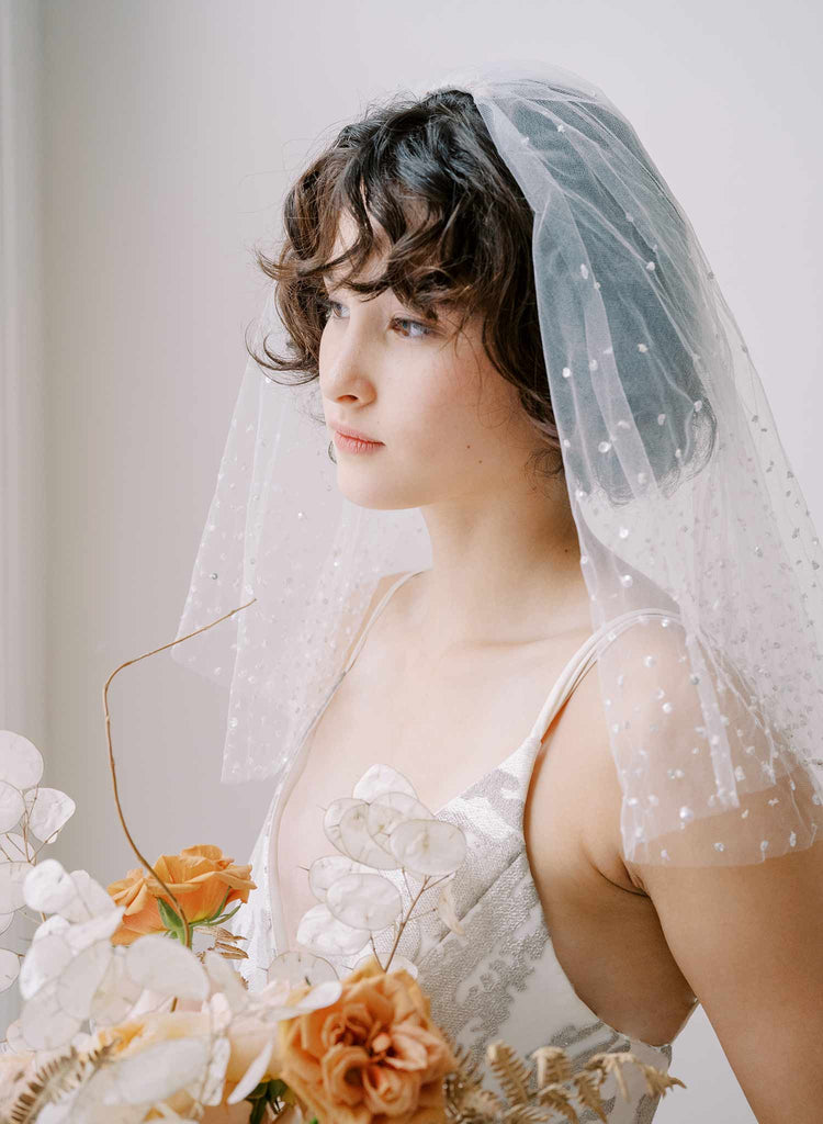 Short bridal tulle fun veil with beads by twigs & honey