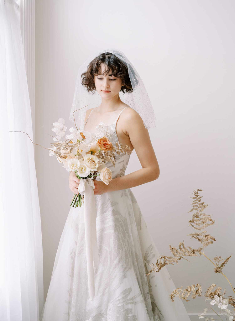 Short bridal tulle fun veil with beads by twigs & honey