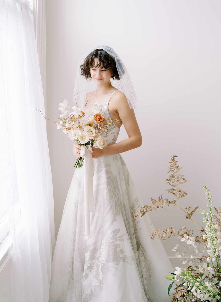 Short bridal tulle fun veil with beads by twigs & honey