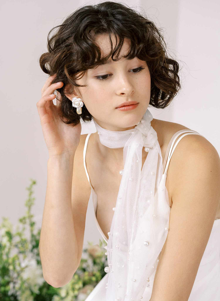 Tulle bridal scarf with pearls by twigs & honey