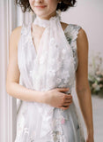 Tulle bridal scarf or wrap with flowers by twigs and honey