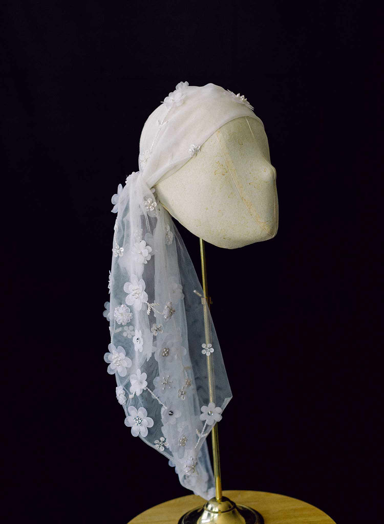 Tulle bridal scarf or wrap with flowers by twigs and honey