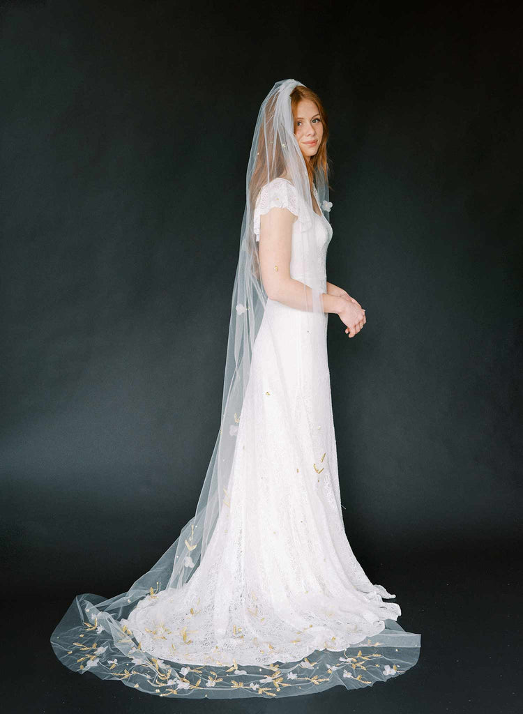 Cathedral bridal veil with hand sewn flowers by twigs & honey