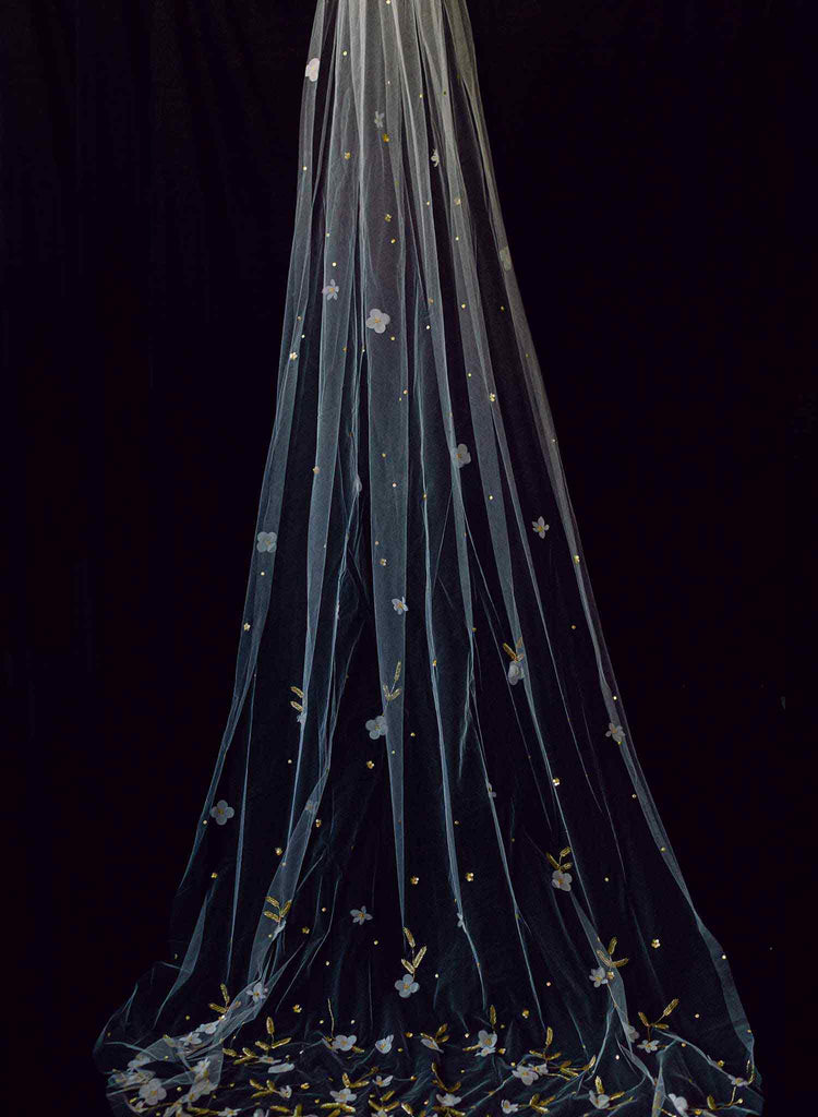 Cathedral bridal veil with hand sewn flowers by twigs & honey
