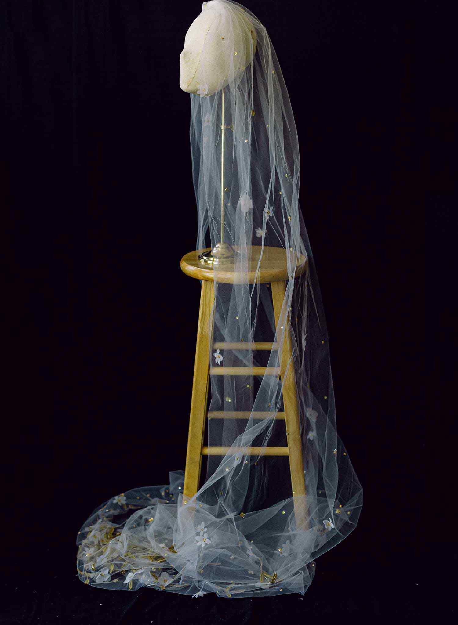 Cathedral bridal veil with hand sewn flowers by twigs & honey