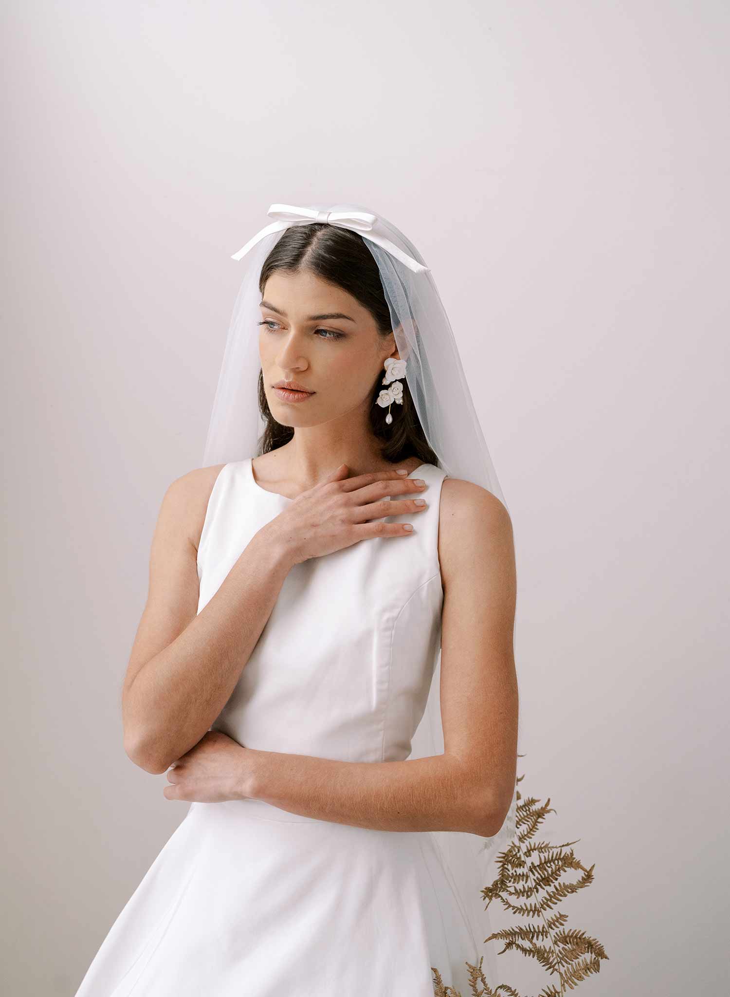 Soft bridal train tulle veil with silk bow by twigs and honey