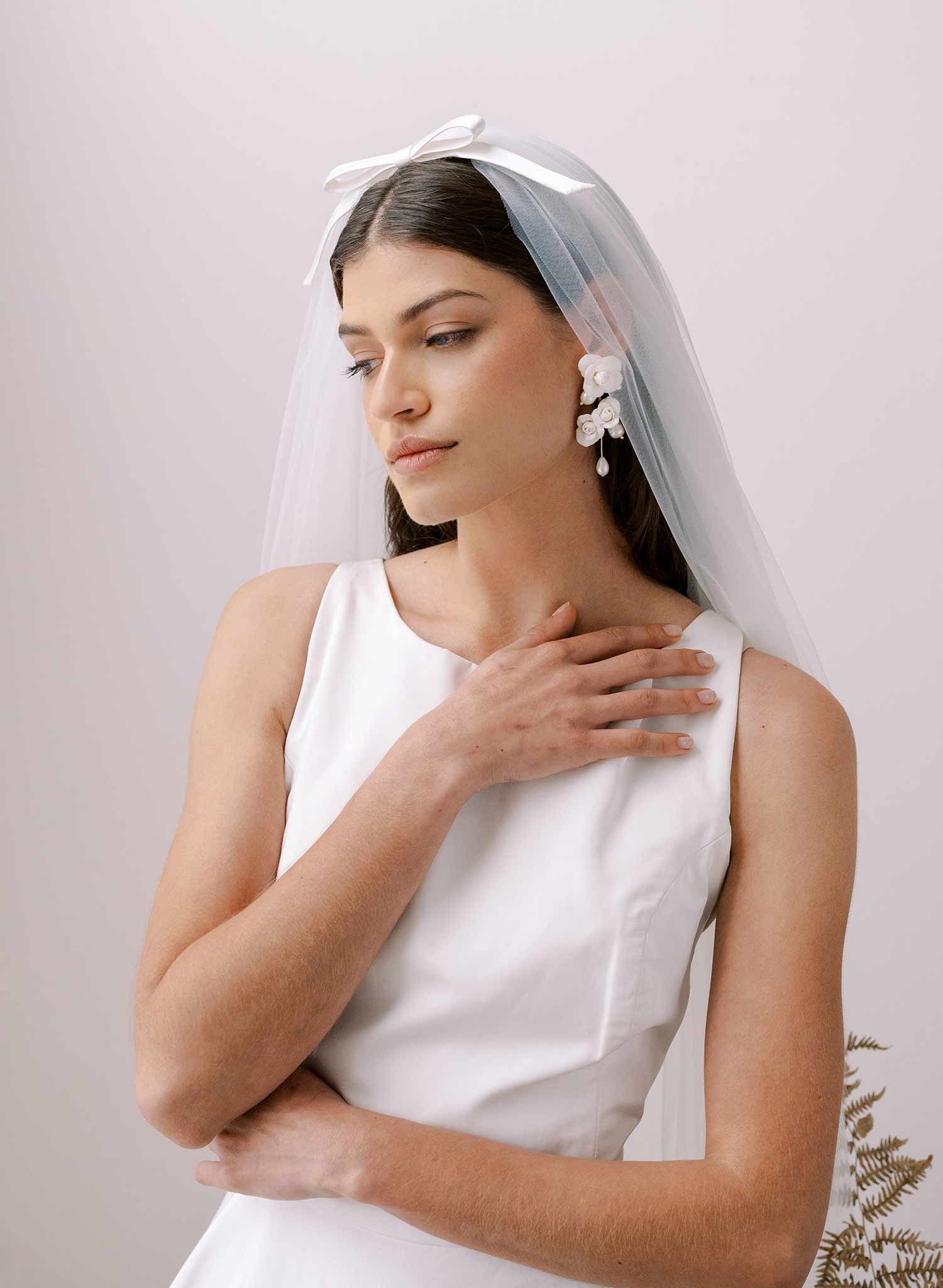 Soft bridal train tulle veil with silk bow by twigs and honey