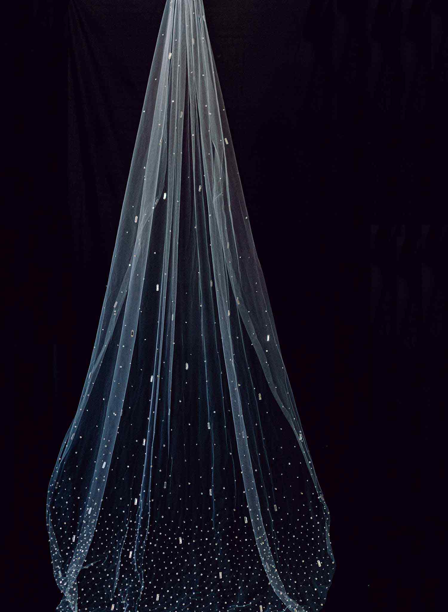 Baguette crystal and bead chapel train veil - Style #2370