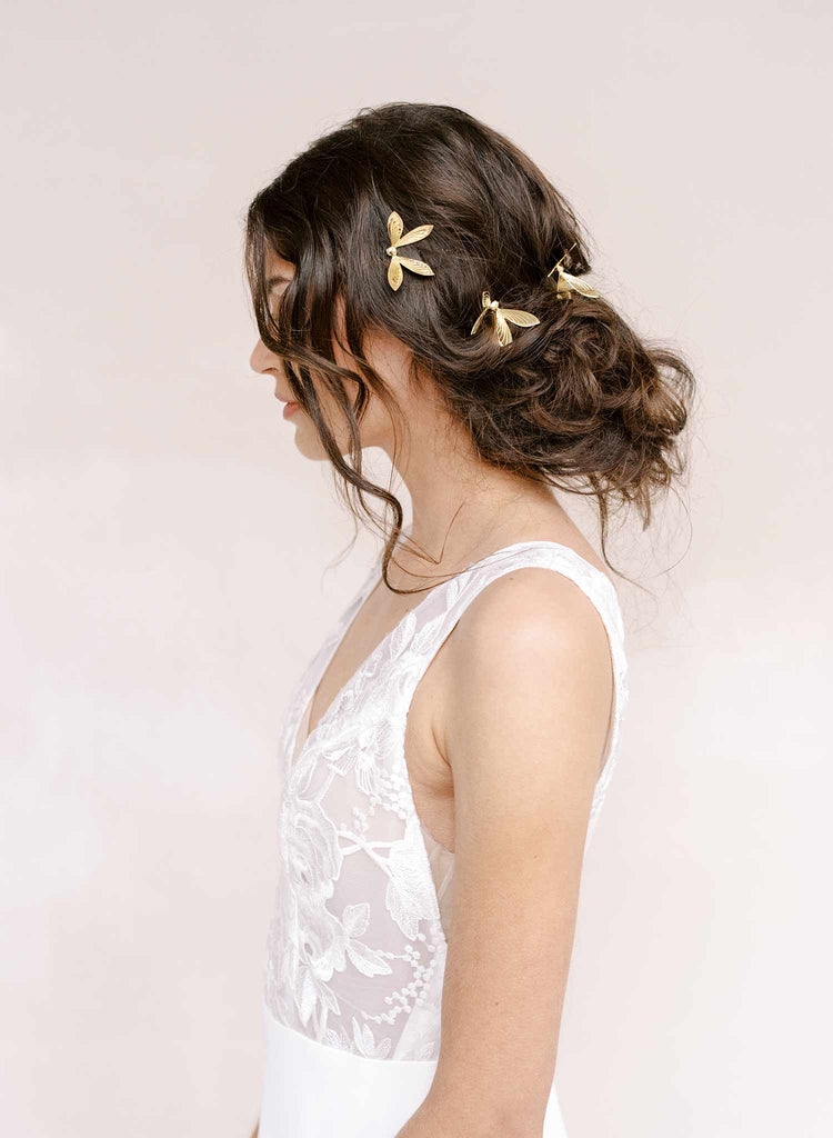 Gold dragonfly hairpins by twigs and honey