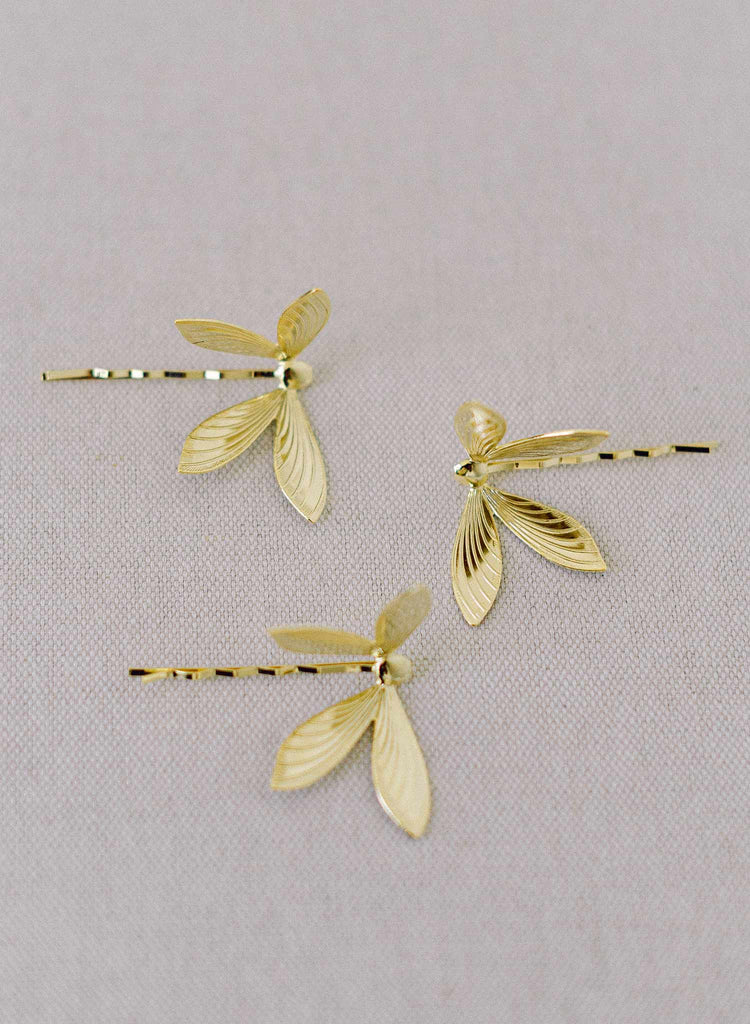 Gold dragonfly hairpins by twigs and honey