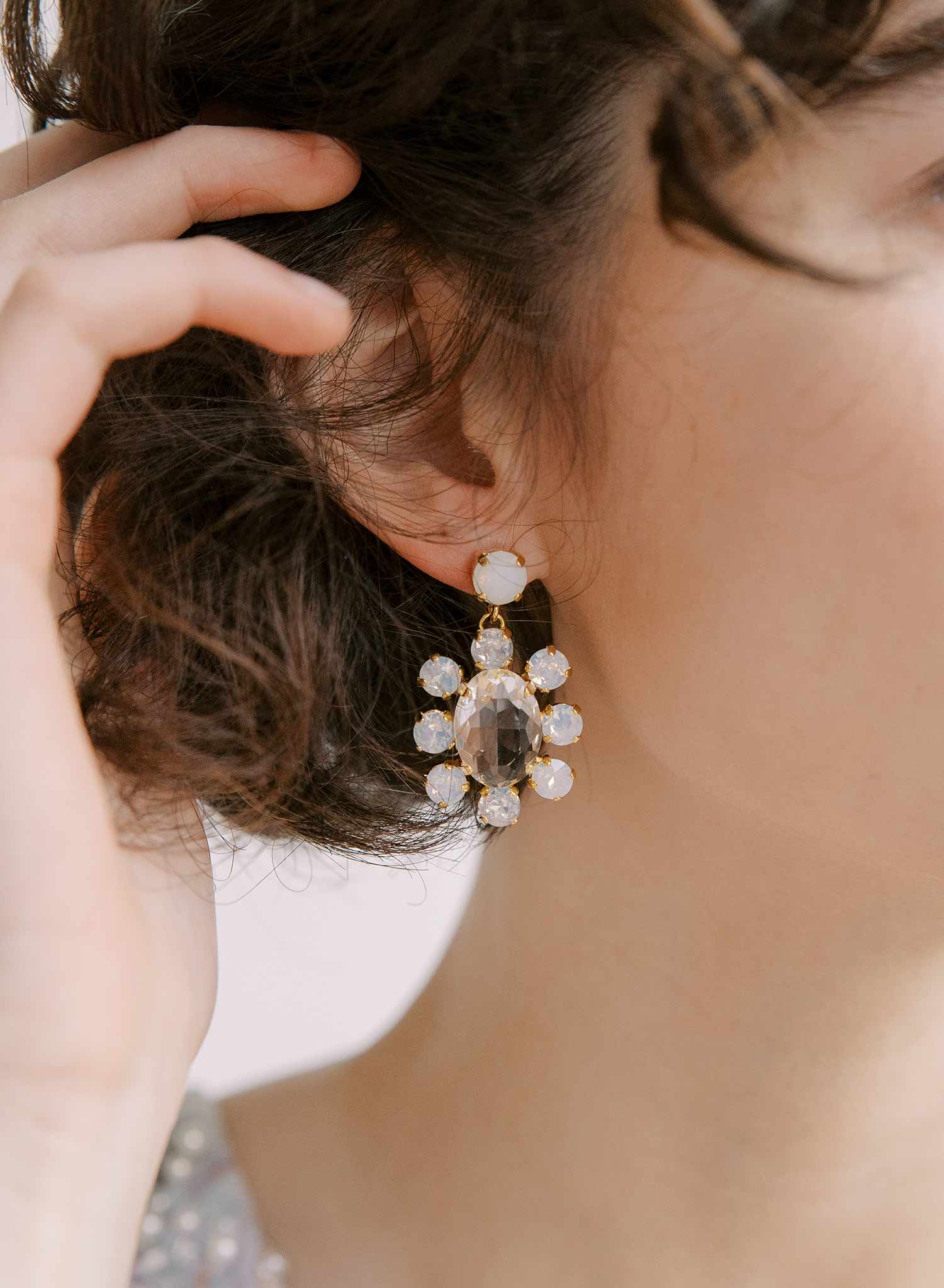 Bridal crystal oval encircled drop earrings - Style #2375