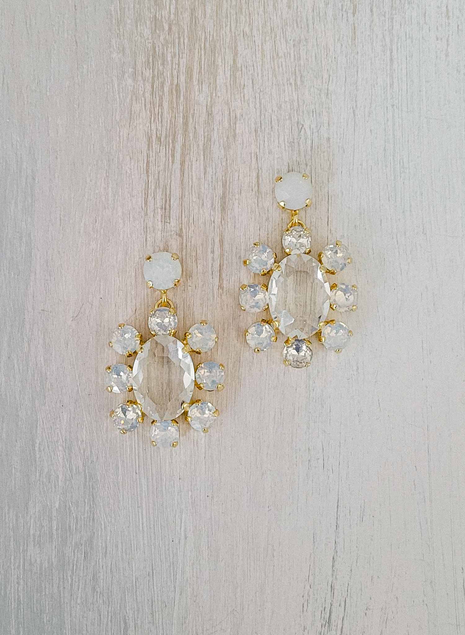 Bridal crystal oval encircled drop earrings - Style #2375