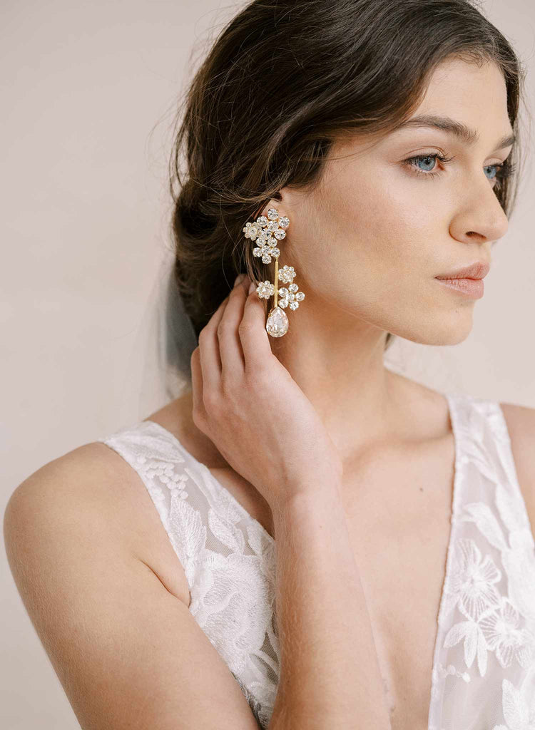 crystal bridal and pear shaped earrings by twigs and honey