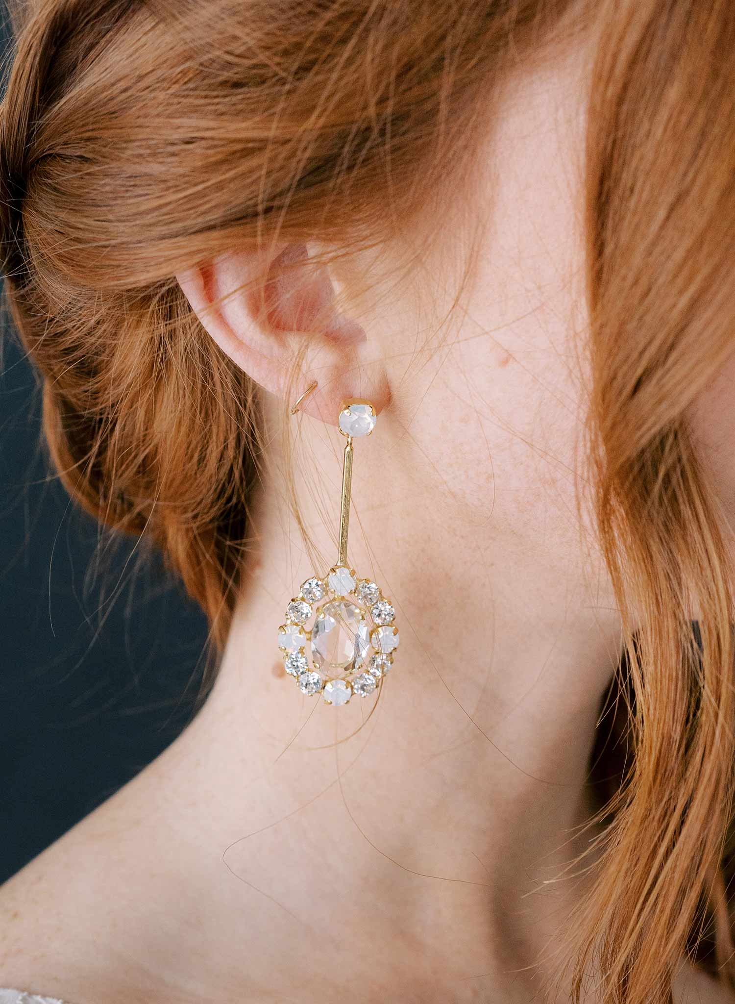 Dangling encircled oval crystal earrings - Style #2382
