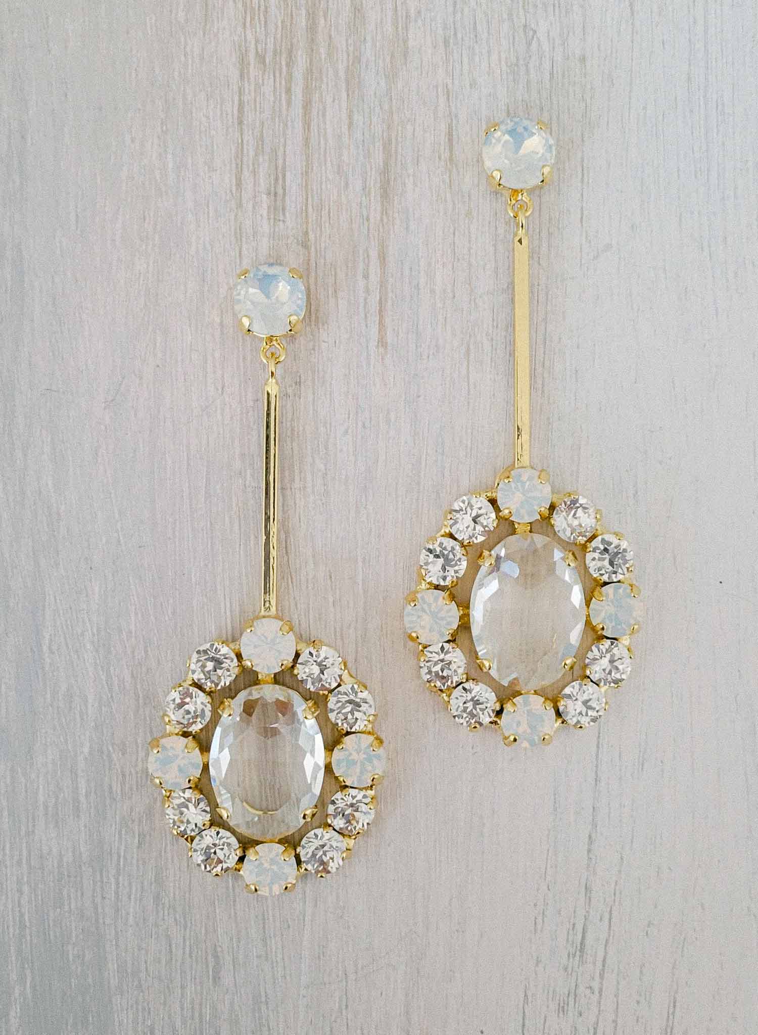 Dangling encircled oval crystal earrings - Style #2382