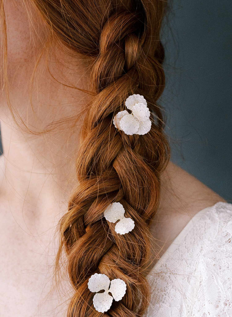 orchid bridal petal hair pin set by twigs and honey