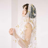 wedding veil with hand sewn embroidery and flowers by twigs & honey