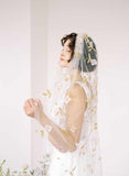 wedding veil with hand sewn embroidery and flowers by twigs & honey