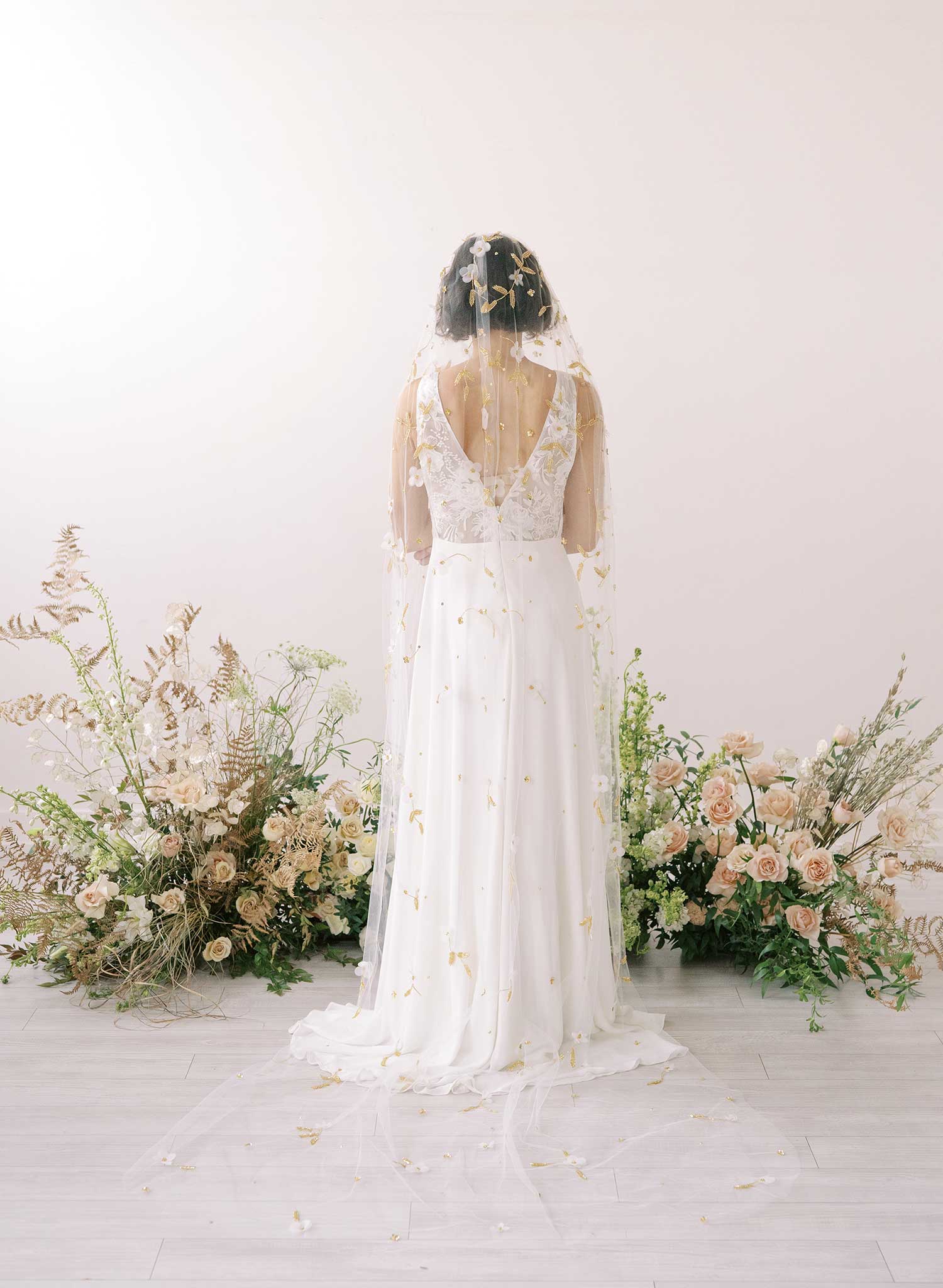 Embroidered crown trellis floral cathedral train veil - Style #2390