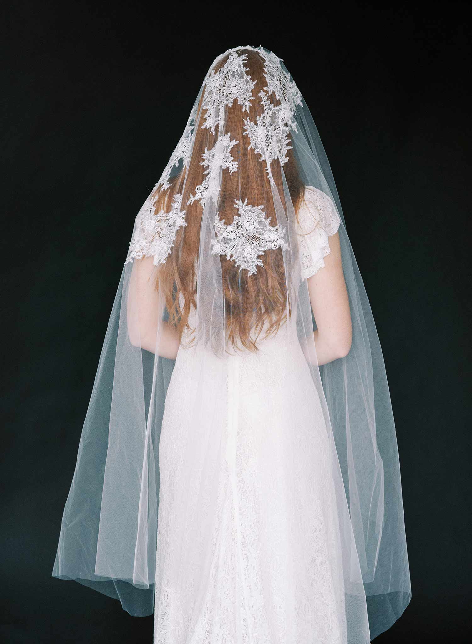 Beaded Floral Cathedral Veil wtih Scallop Edge