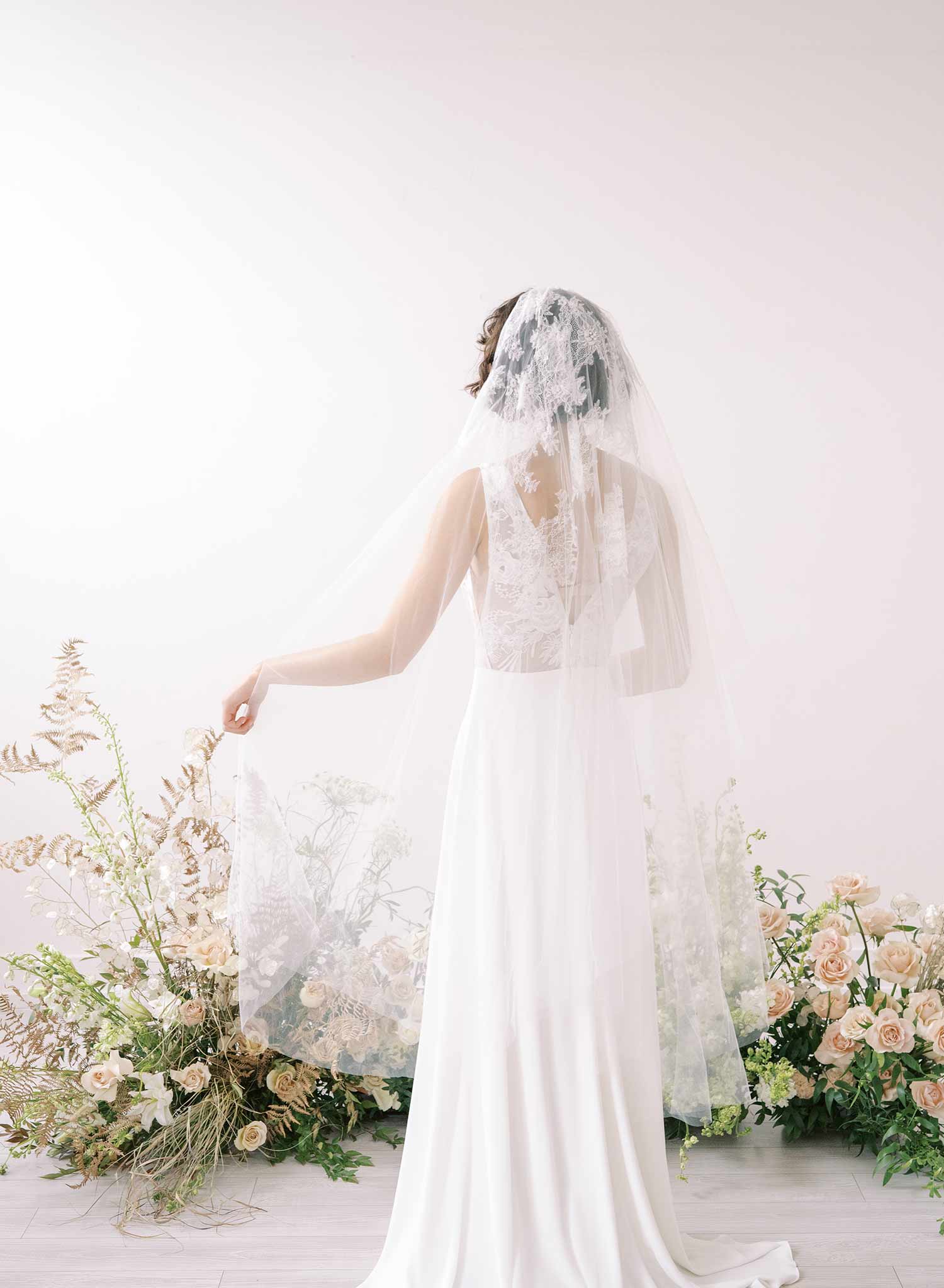 Twigs & Honey Bridal Pearl Veil - Beaded Pearl Leaves Bridal Veil - Style #2066