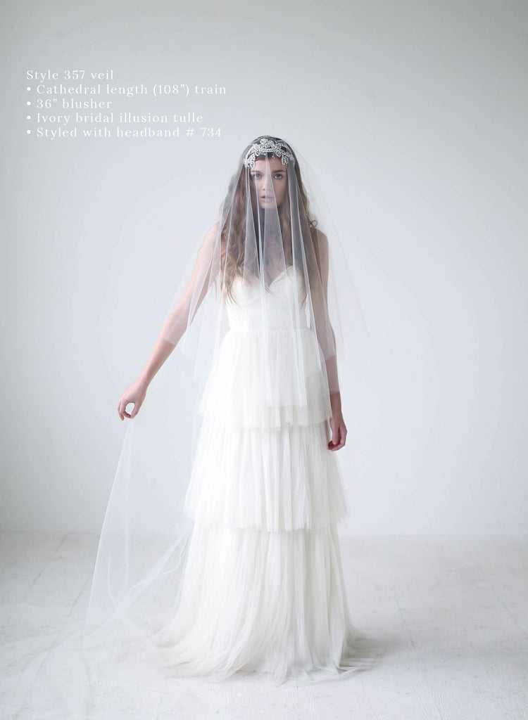 bridal cathedral veil, handmade, tulle, chapel, fingertip, blusher