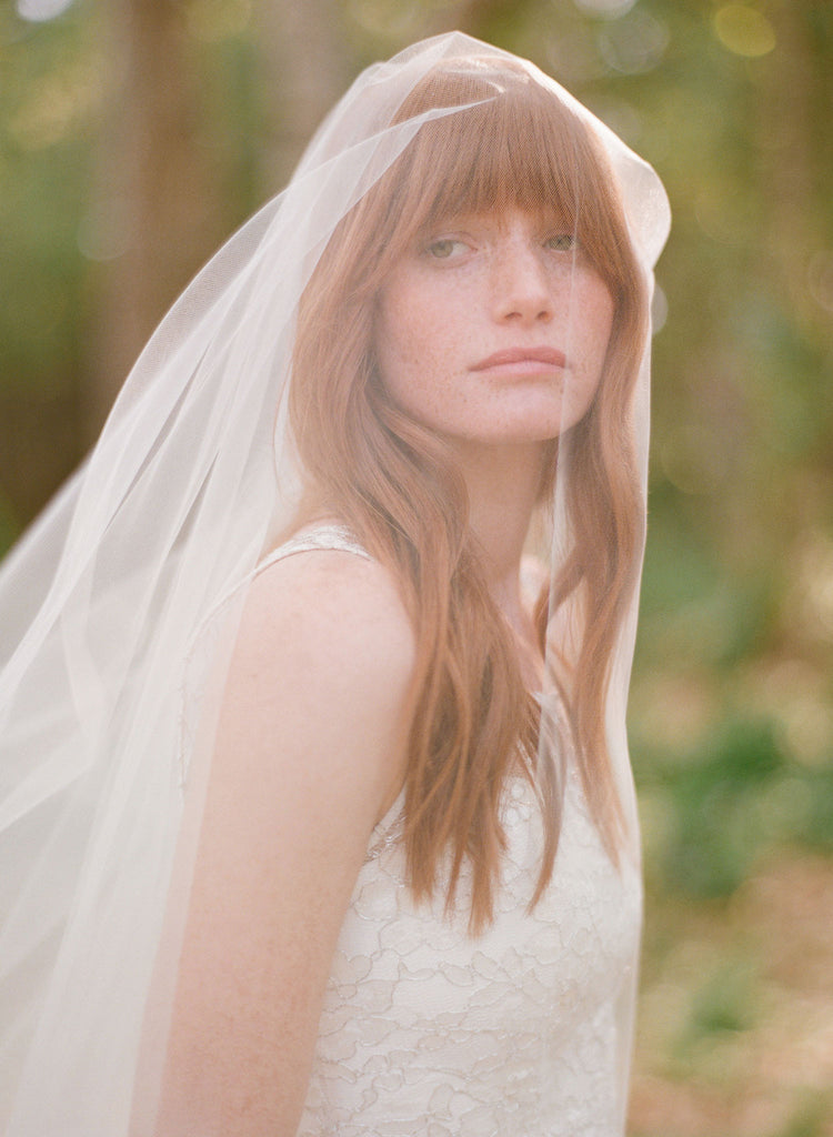 cathedral length wedding veil with blusher, tulle veil, chapel