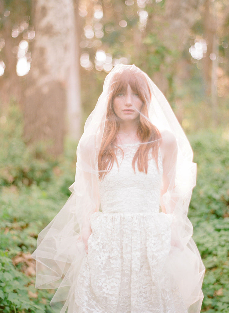 cathedral length wedding veil with blusher, tulle veil, chapel