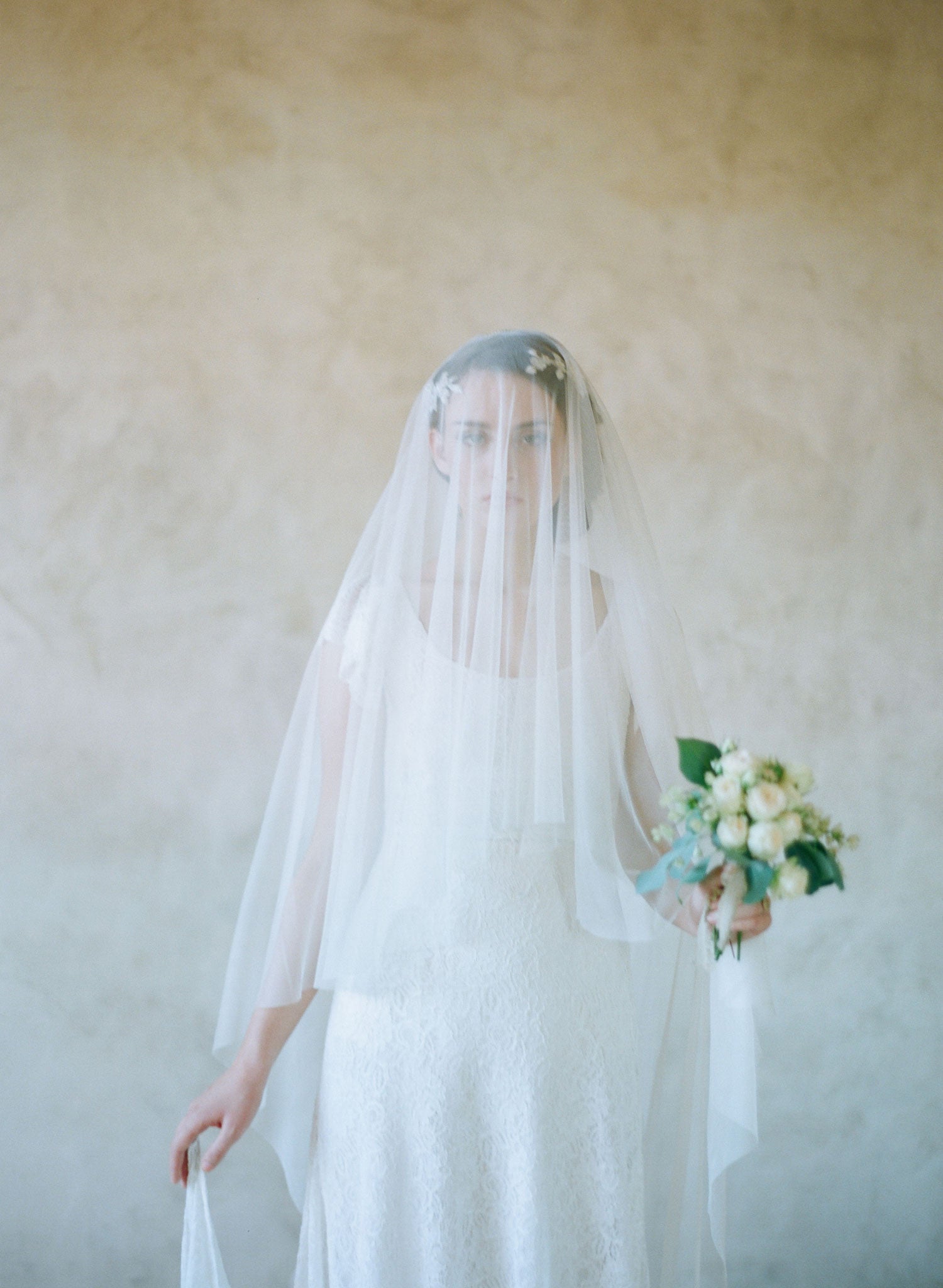 Soft Tulle Heart Wedding Veil, Fingertip Cathedral Bridal Veil