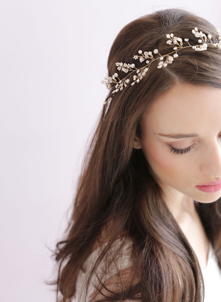 bridal hair vine, beaded hair vine, boho headpiece