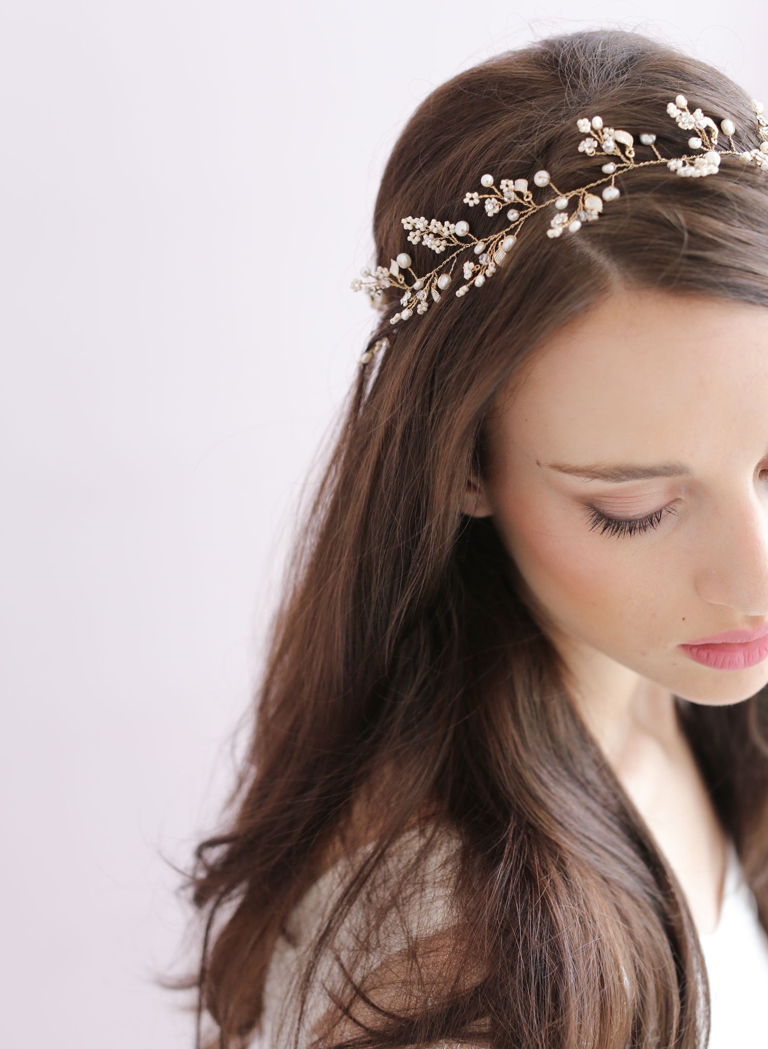 Twigs & Honey Pearl and Bead Bridal Hair Vine - Simple and Dainty Bead and Crystal Hair Vine - Style #901 Silver