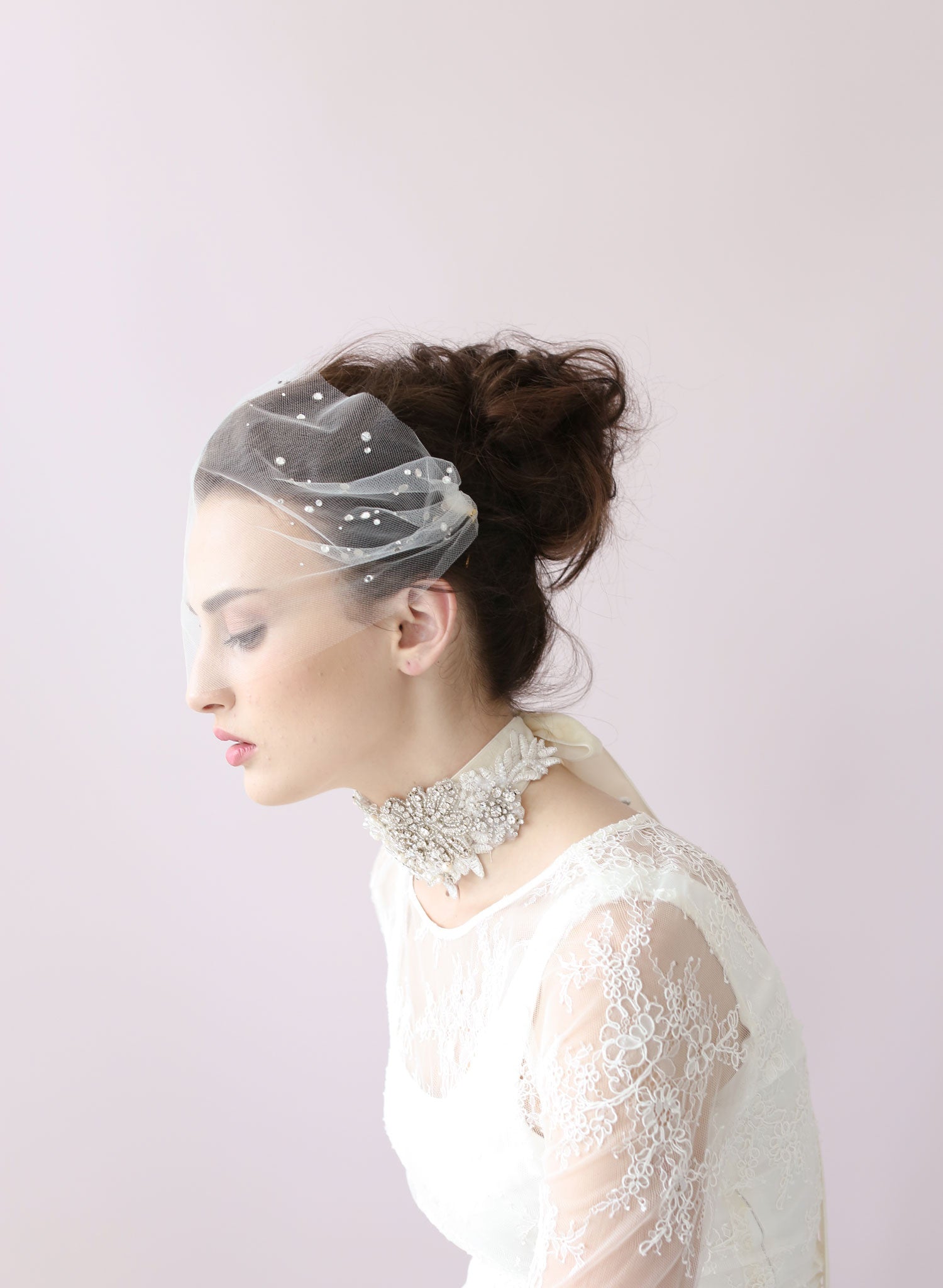 Rhinestone adorned tulle bandeau veil - Style # 425