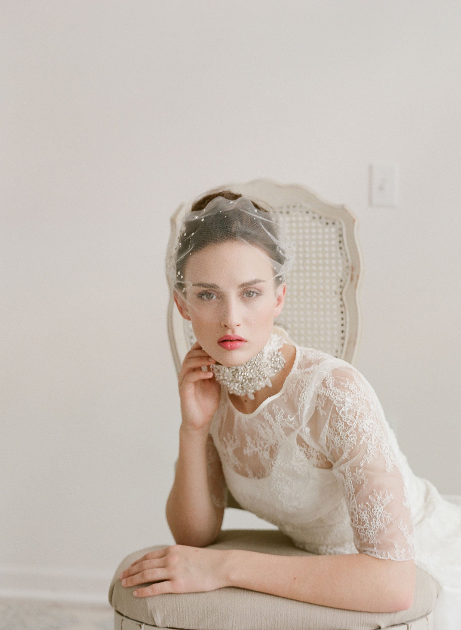 Rhinestone adorned tulle bandeau veil - Style # 425