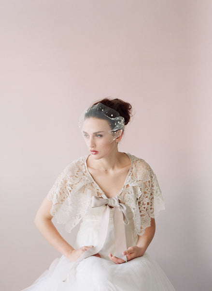 Pearl adorned tulle bandeau veil - Style # 427 | Twigs & Honey ®, LLC