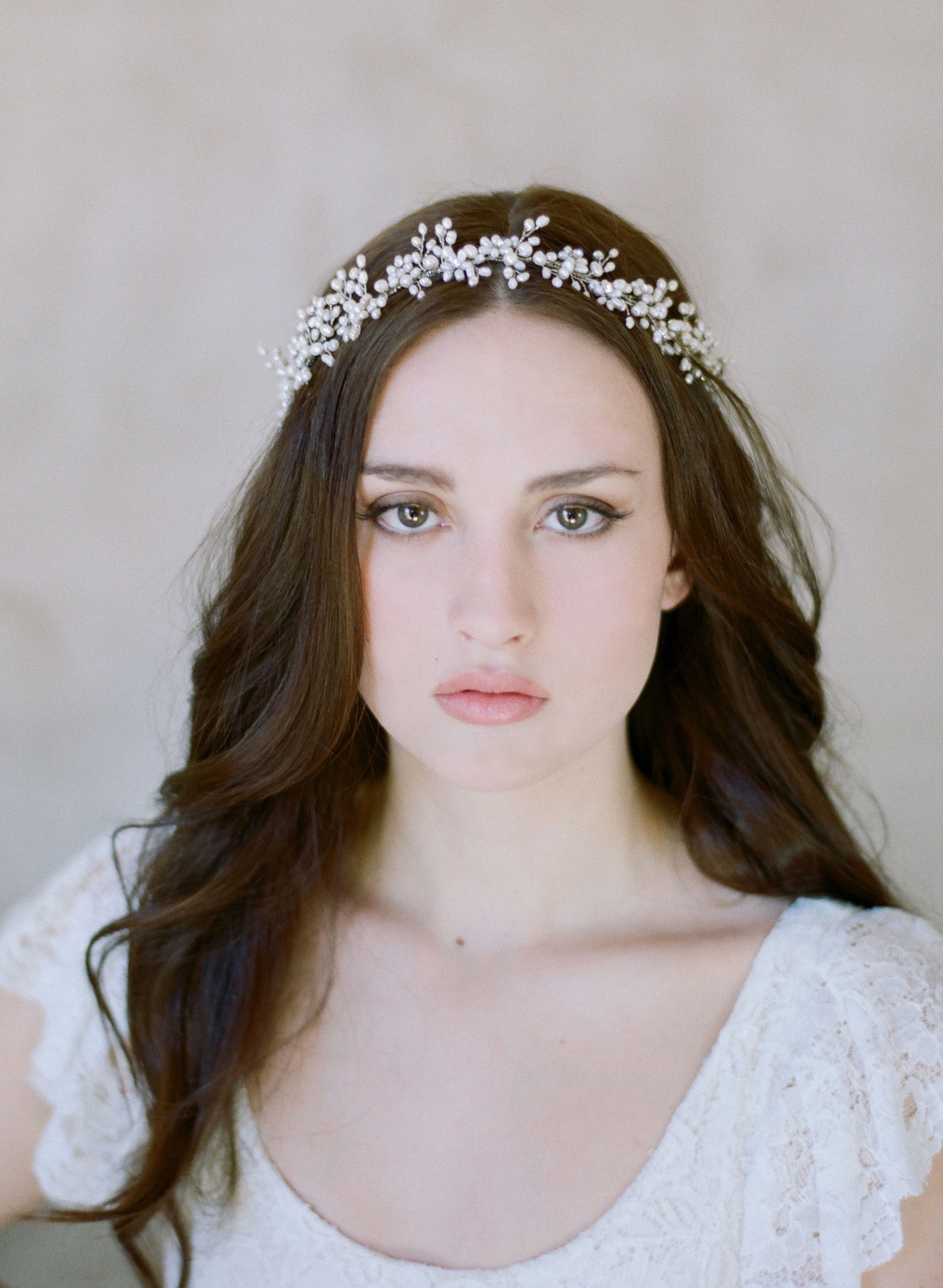 Pearl baby s breath hair wreath crown halo headpiece hair vine