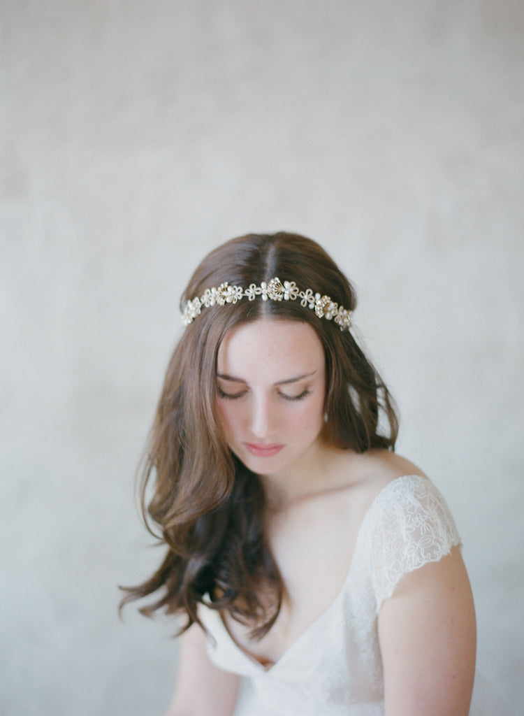 art deco inspired bridal hair piece, headpiece, vintage crystal headband, twigs and honey