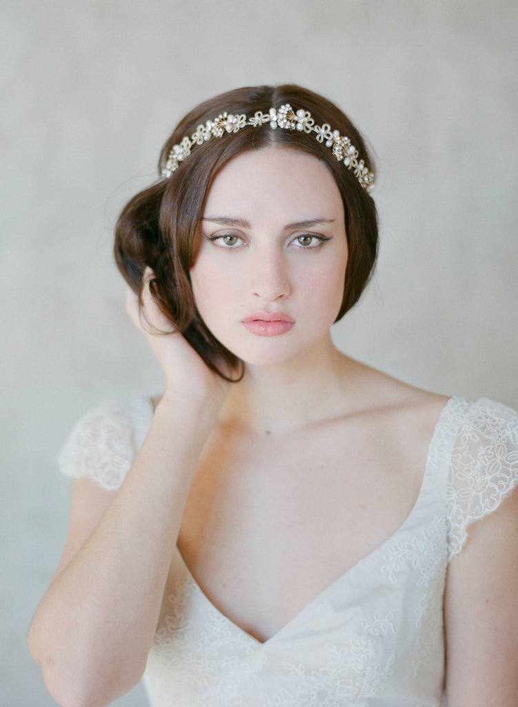 art deco inspired bridal hair piece, headpiece, vintage crystal headband, twigs and honey