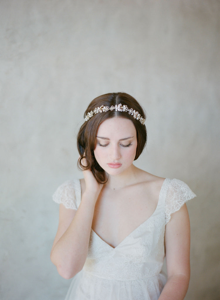 art deco inspired bridal hair piece, headpiece, vintage crystal headband, twigs and honey