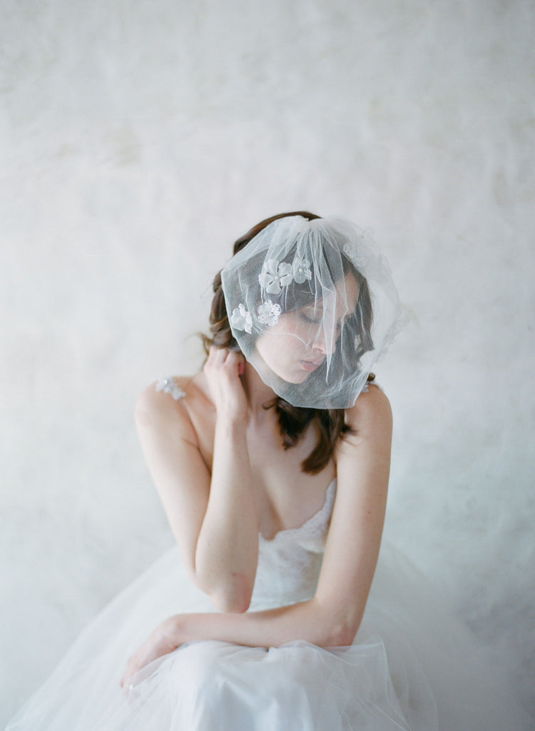silk tulle bridal birdcage veil, silk flowers, hair comb, bridal hair veil, twigs and honey