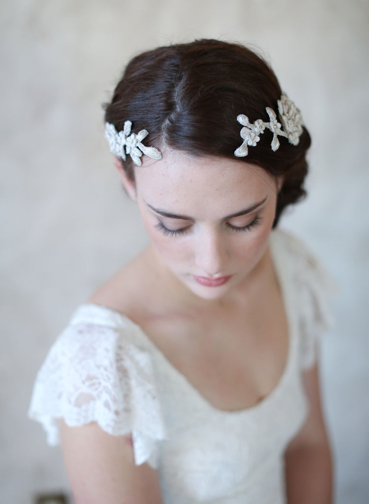 beaded and embroidered hair vine comb, twigs and honey, wedding headpiece